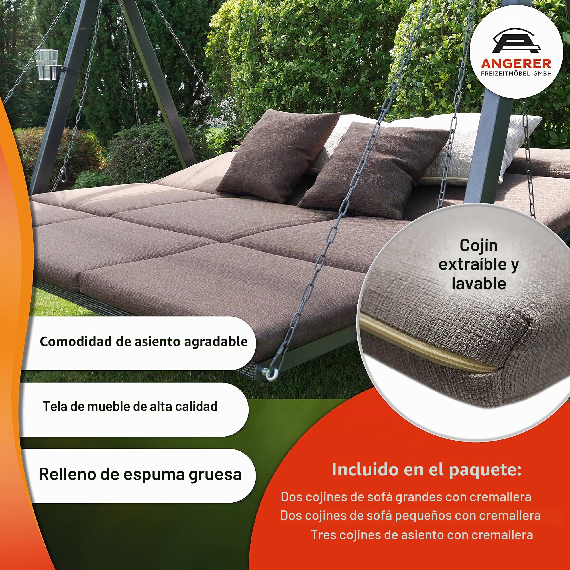 Angerer Freizeitmöbel GmbH Balancín de jardín Lounge Smart – Columpio de jardín Fabricado en Alemania – Columpio para Sentarse, tumbarse y Relajarse, Incluye función de Cama, fácil Montaje (Beige) | Columpio de jardín fabricado en Alemania para sentarse,