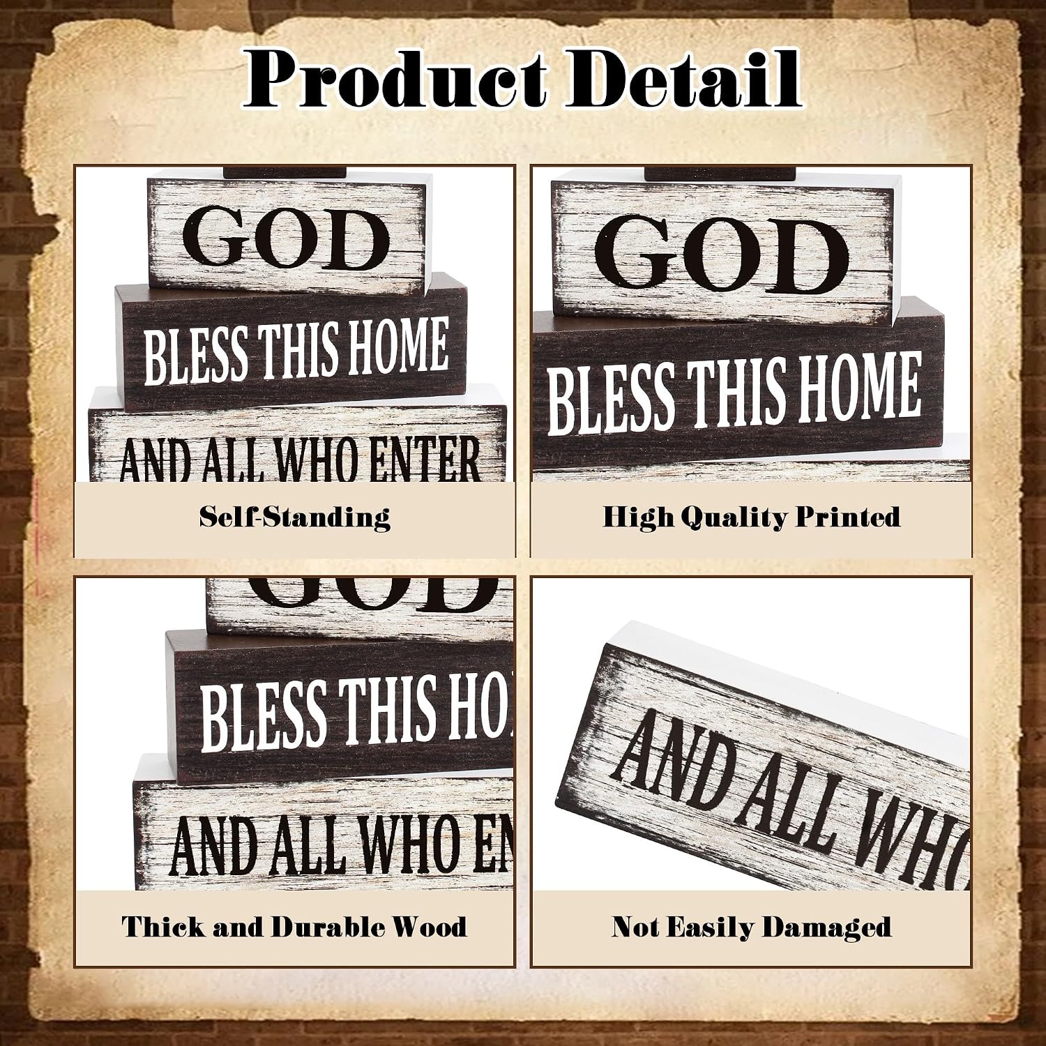 4 Pcs Christian Farmhouse Wooden Tiered Tray Decor, Bible Retro Rustic Table Centerpiece Decorations Gifts for Home Kitchen Mantel Shelf Office