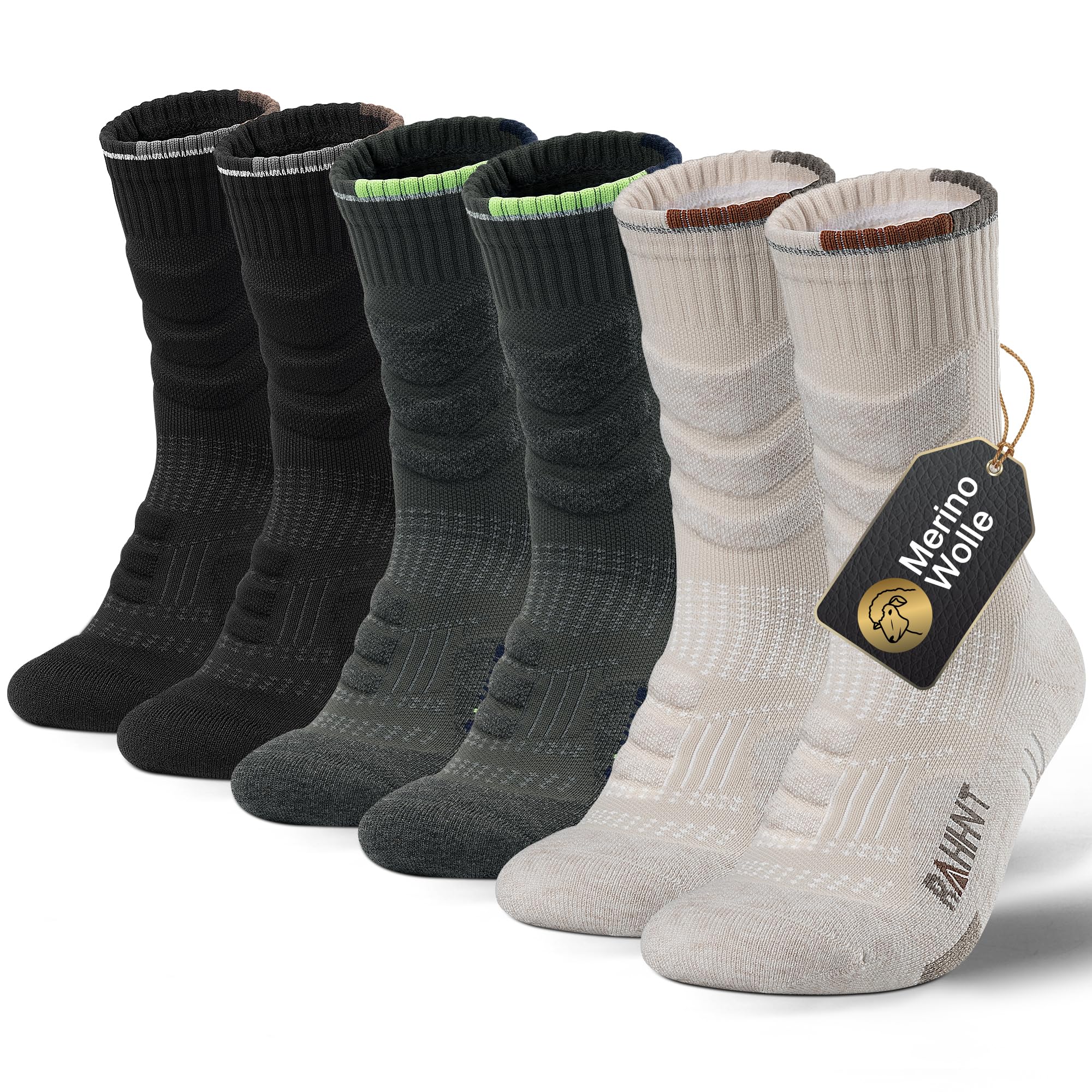 Rahhint Merino Wandersocken Sommer Trekkingsocken aus Wolle für Herren Damen Anti-Blasen Gepolstert Atmungsaktive Wasserfeste Kompression Sportsocken Laufsocken