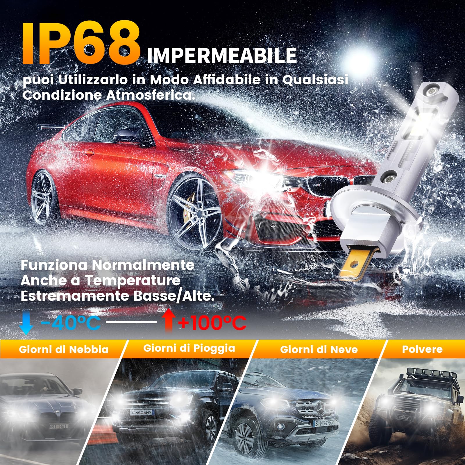H1 LED, 7000K Lampadina LED H1 per Auto, 50000LM Lampadina H1 LED Ultra Potente, 900% Luminosità, 1:1 Dimensioni alogene, 90000+ Ore di Durata