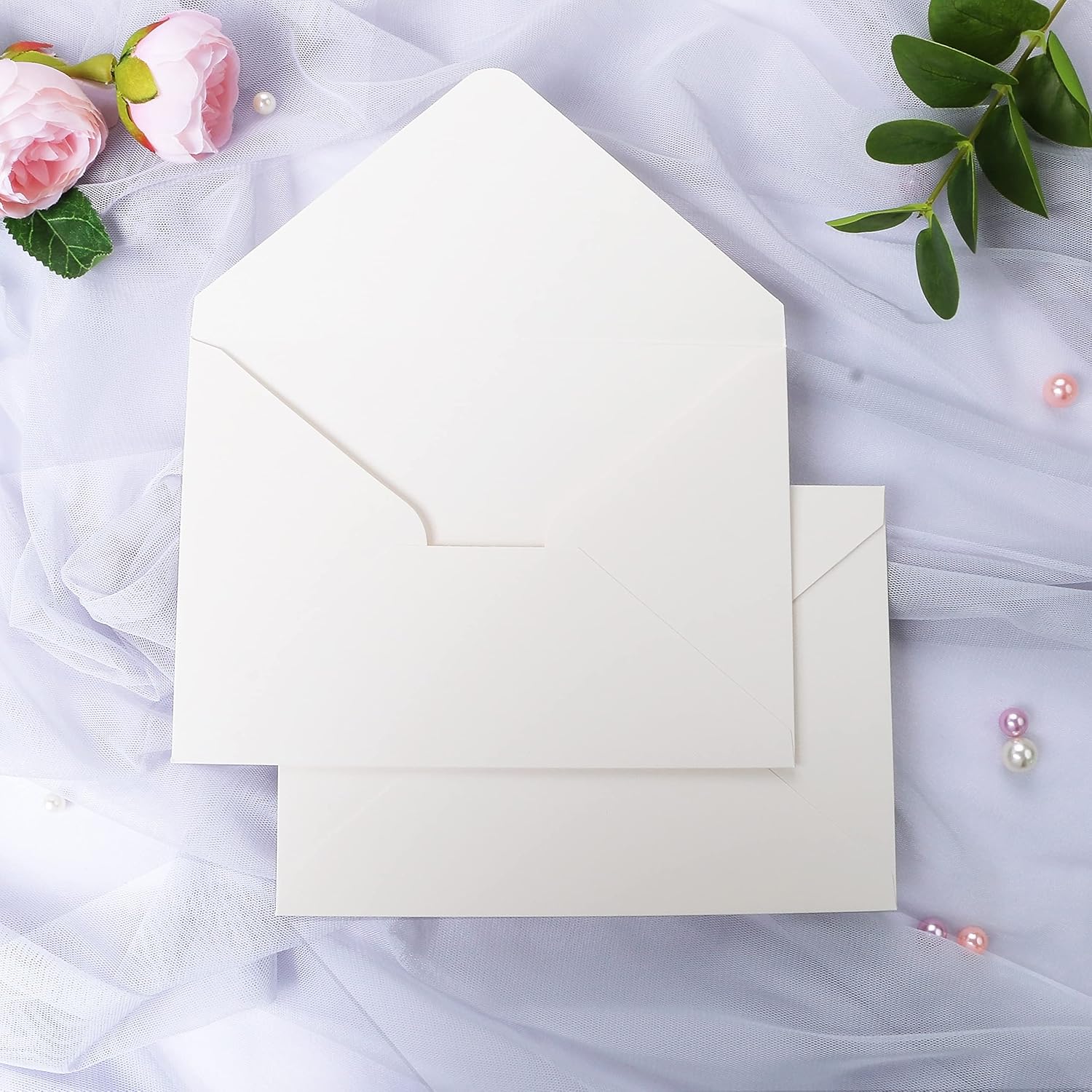 PONATIA 50 PCS/Pack 80lb Thick A7 Envelopes, 5.27 x 7.25'' Sparkle Ivory Heavy Duty Envelopes, Perfect for 5x7 Envelope Wedding Invitation Cards, Christmas Gift Cards, Acrylic Invitations, Photos