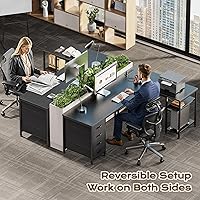 Vista 2 de Huuger Escritorio en forma de L de 55 pulgadas con cajones de tela, escritorio reversible para juegos para computadora con tomas de corriente