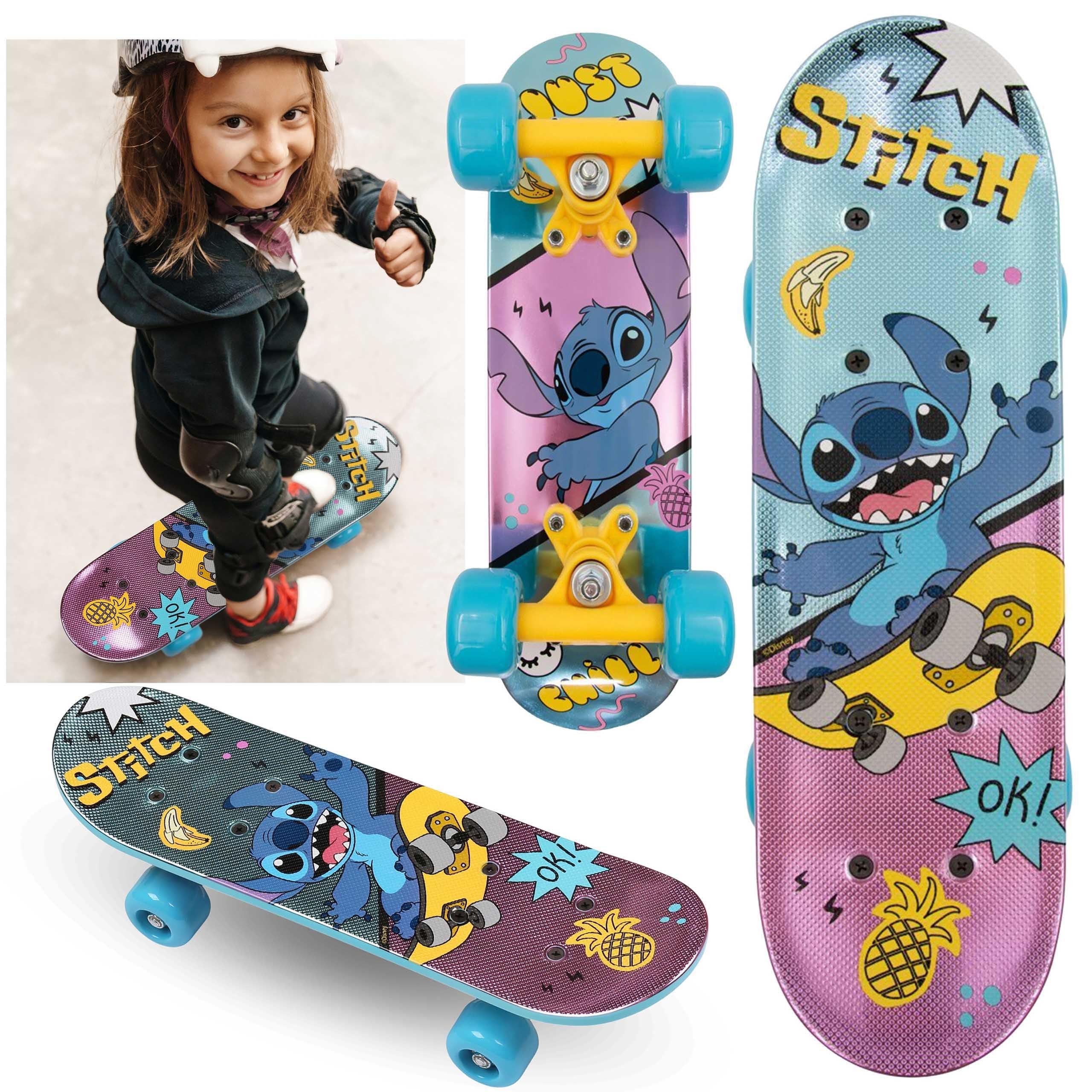 DISNEY Stitch Skateboard per bambini 42 cm, tavola antiscivolo, leggera, STABILE fino a 20 kg