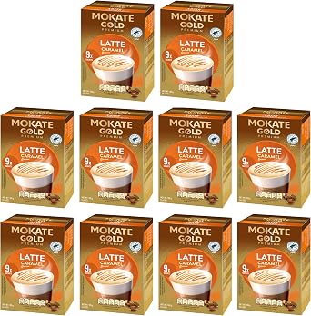 Mokate Gold Premium Caramel Latte Instant Coffee Sachets x9 Pack of 10, Total 90 Sachets