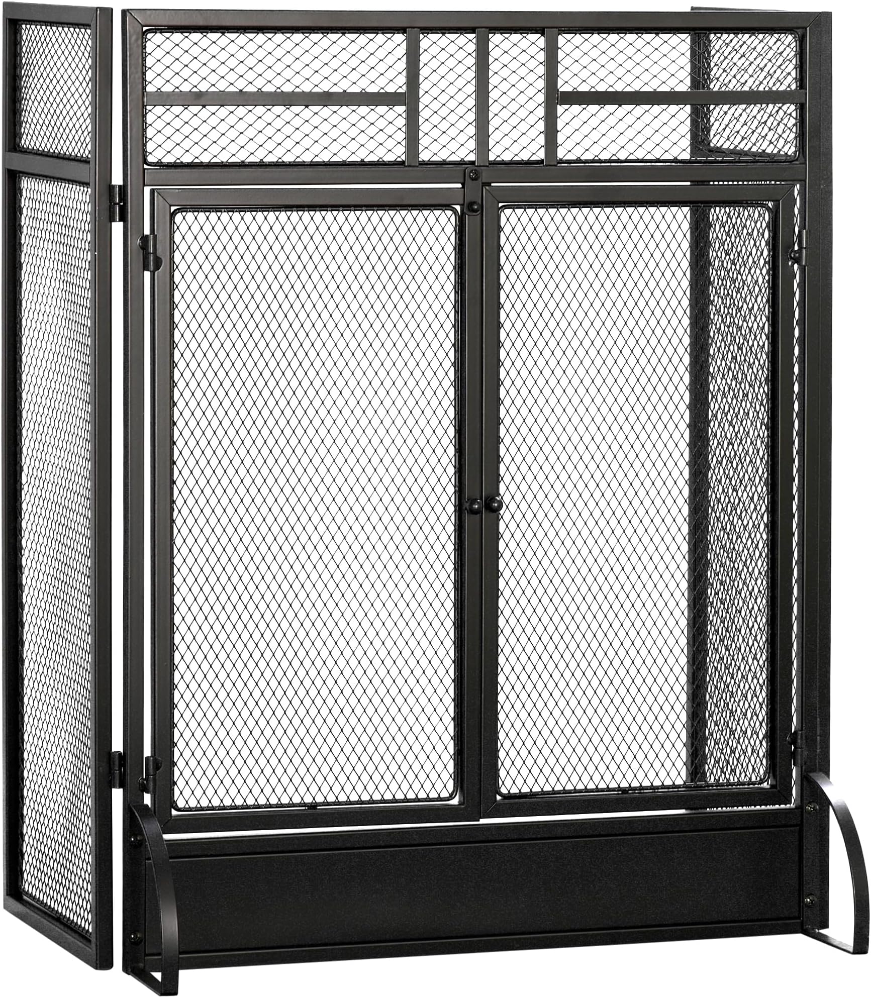 HOMCOM 3-Panel Folding Fireplace Screen Door, Metal Mesh Fireguard, Black | Freestanding Spark Guard