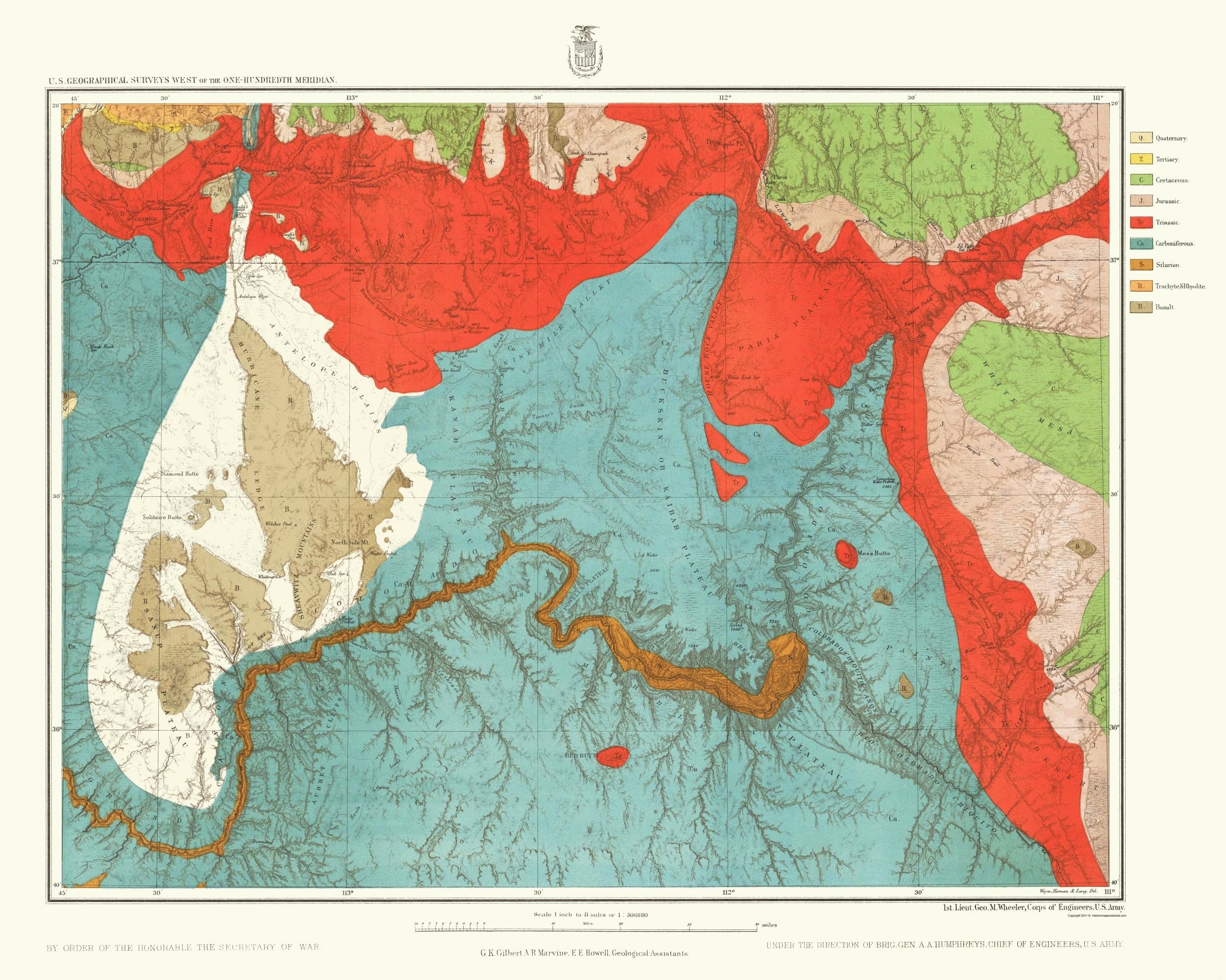 MAPS OF THE PAST Topographical Map - Arizona Northern Utah Southern Geographical - US Army 1872-23 x 28 - Vintage Wall Art