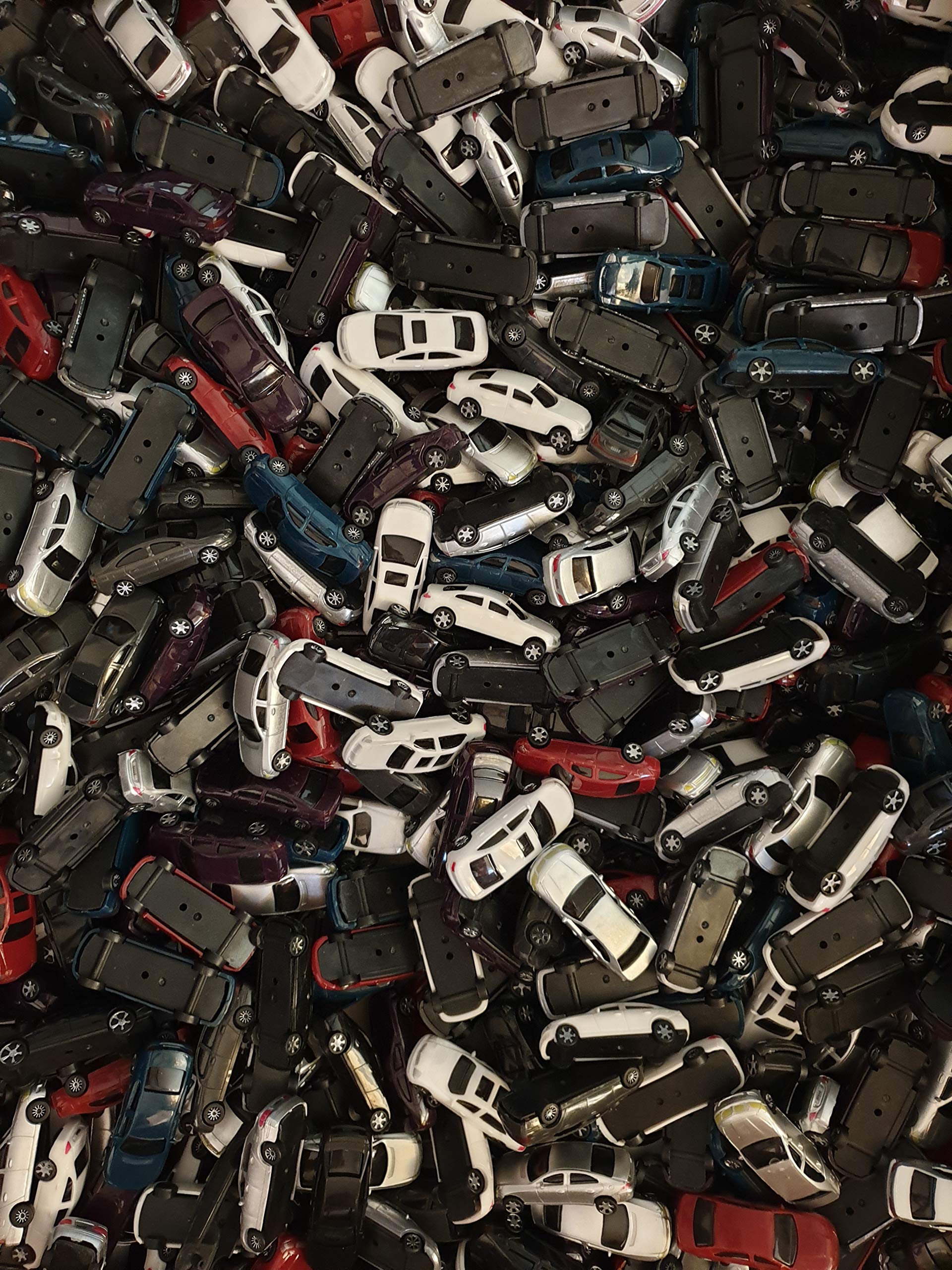 Scale Model Plastic Car 1:100 - (50 Pieces) Wheels Do Not Roll ~ Length Approx 4.5cm, Multicolour