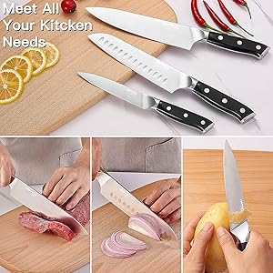 Topfeel Professional Chef Knife Set Sharp Knife, German High Carbon Stainless Steel Kitchen Knife Set 3 PCS-8" Chefs Knife &7" Santoku Knife&5" Utility Knife, Knives Set for Kitchen
