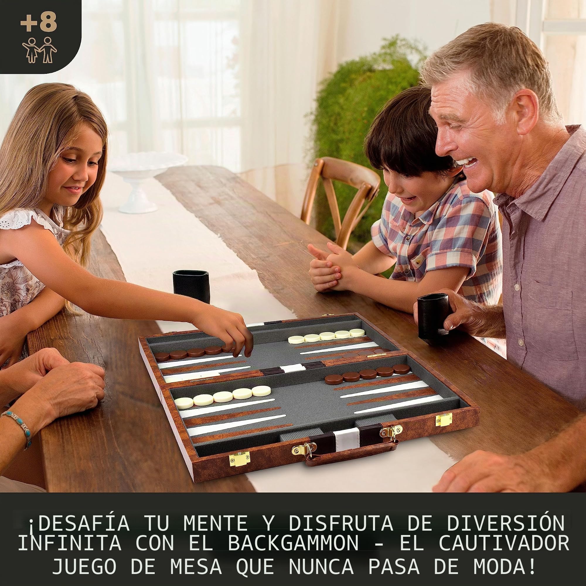 Backgammon - Juego de backgammon para adultos y niños - Viajero y compacto - Tabla de 15 pulgadas y 32 piezas en un juego