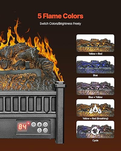 Miniatura 3 de VEVOR Calentador eléctrico de leña de 20 pulgadas, inserto de chimenea con control remoto, 5 niveles de brillo de llama, termostato, temporizador de