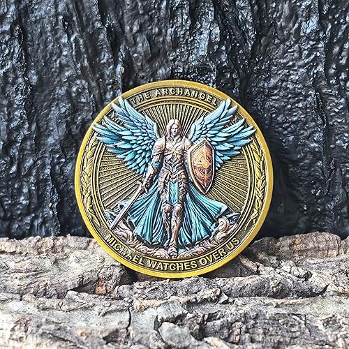 Miniatura 5 de Moneda de desafío del Salmo 91  Ficha de aleación de zinc de 1.57 pulgadas con arcángel Miguel y escritura protectora, regalo inspirador para la fe
