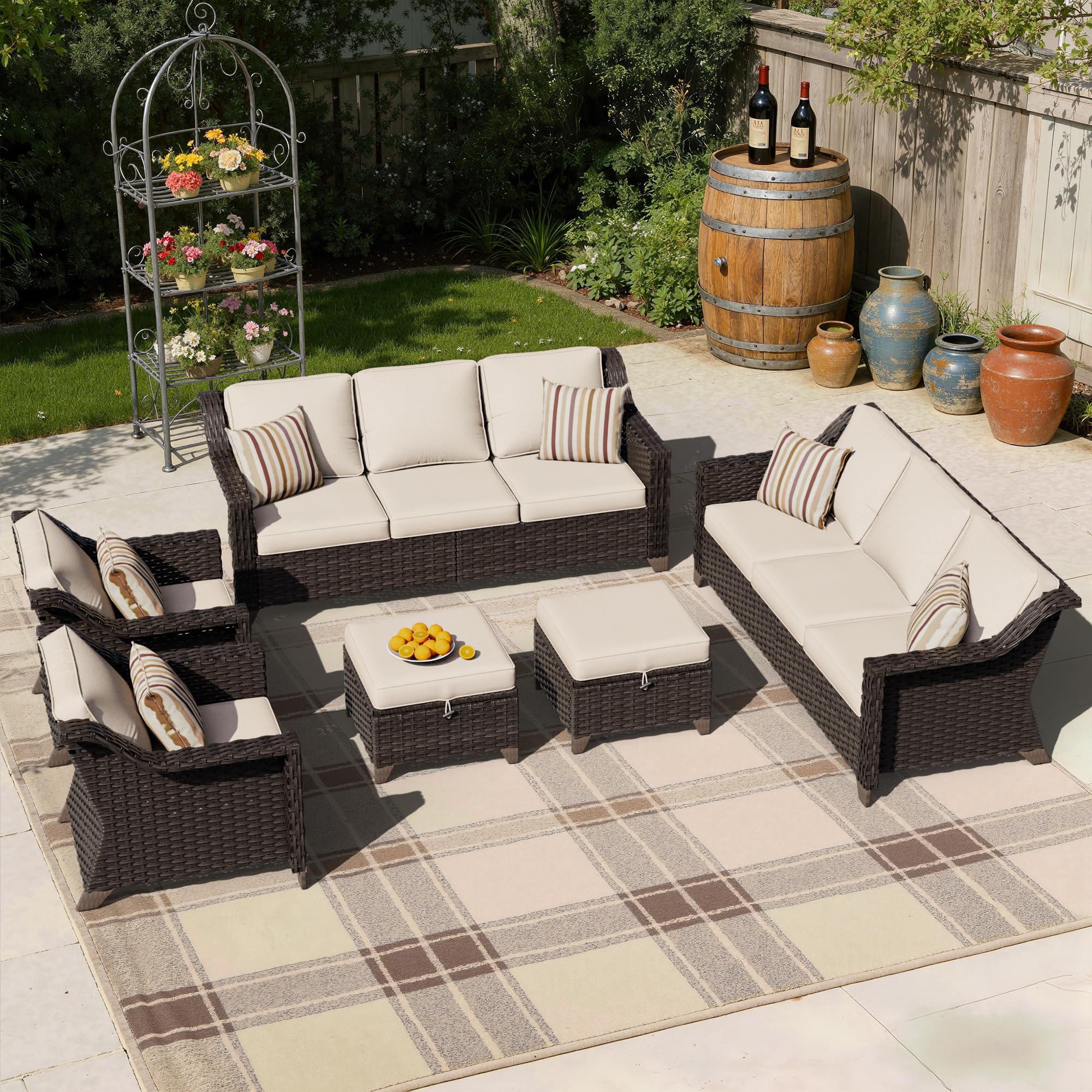 6 Piece Patio Furniture Set, Wicker Outdoor Conversation Set