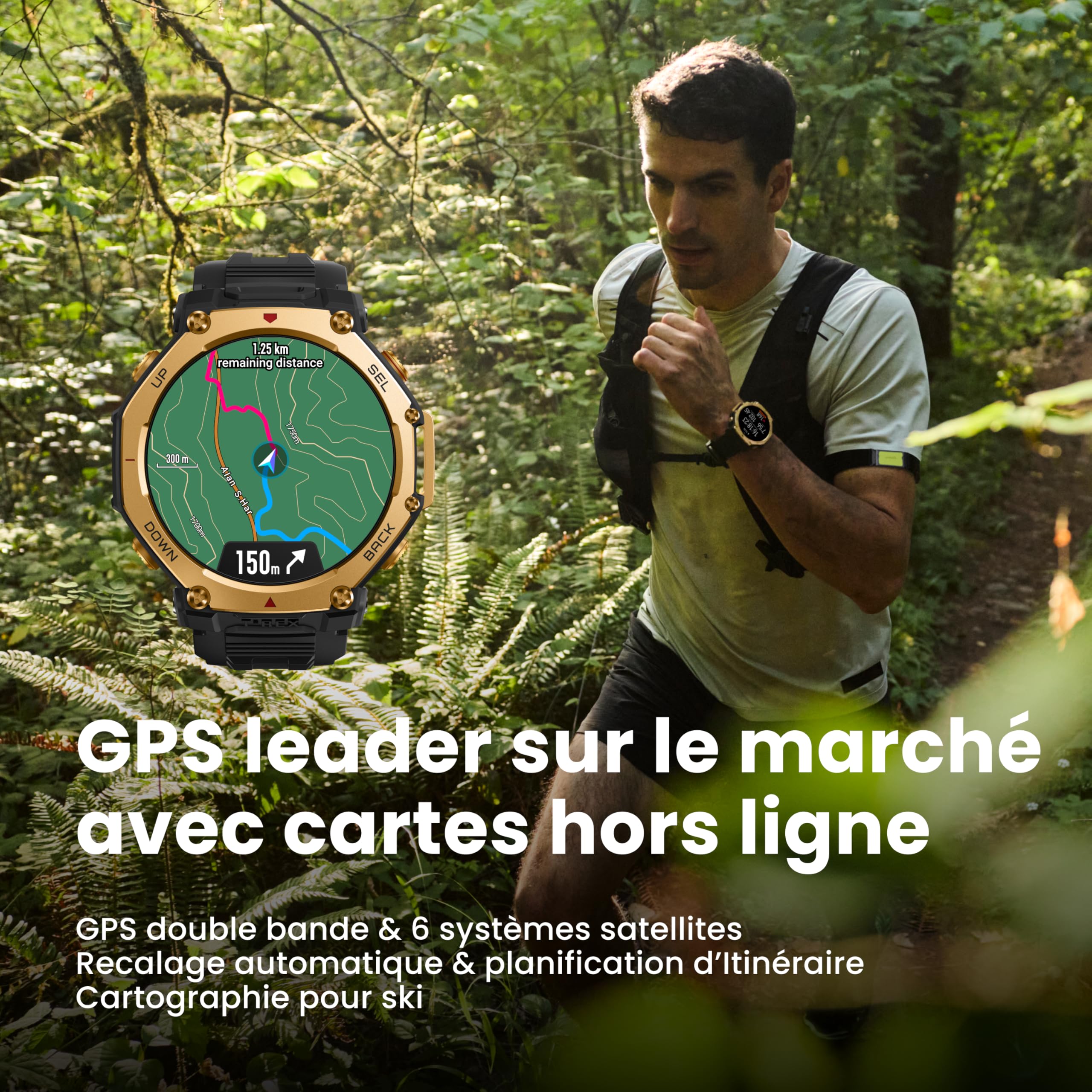 Amazfit T-Rex 3 Pro Montre Connectée Outdoor 48 mm, Écran AMOLED en Saphir, Lunette en Titane, GPS Double Bande, Cartes Hors Ligne, Lampe Intégrée, Autonomie 25 Jours, Smartwatch pour Android iPhone