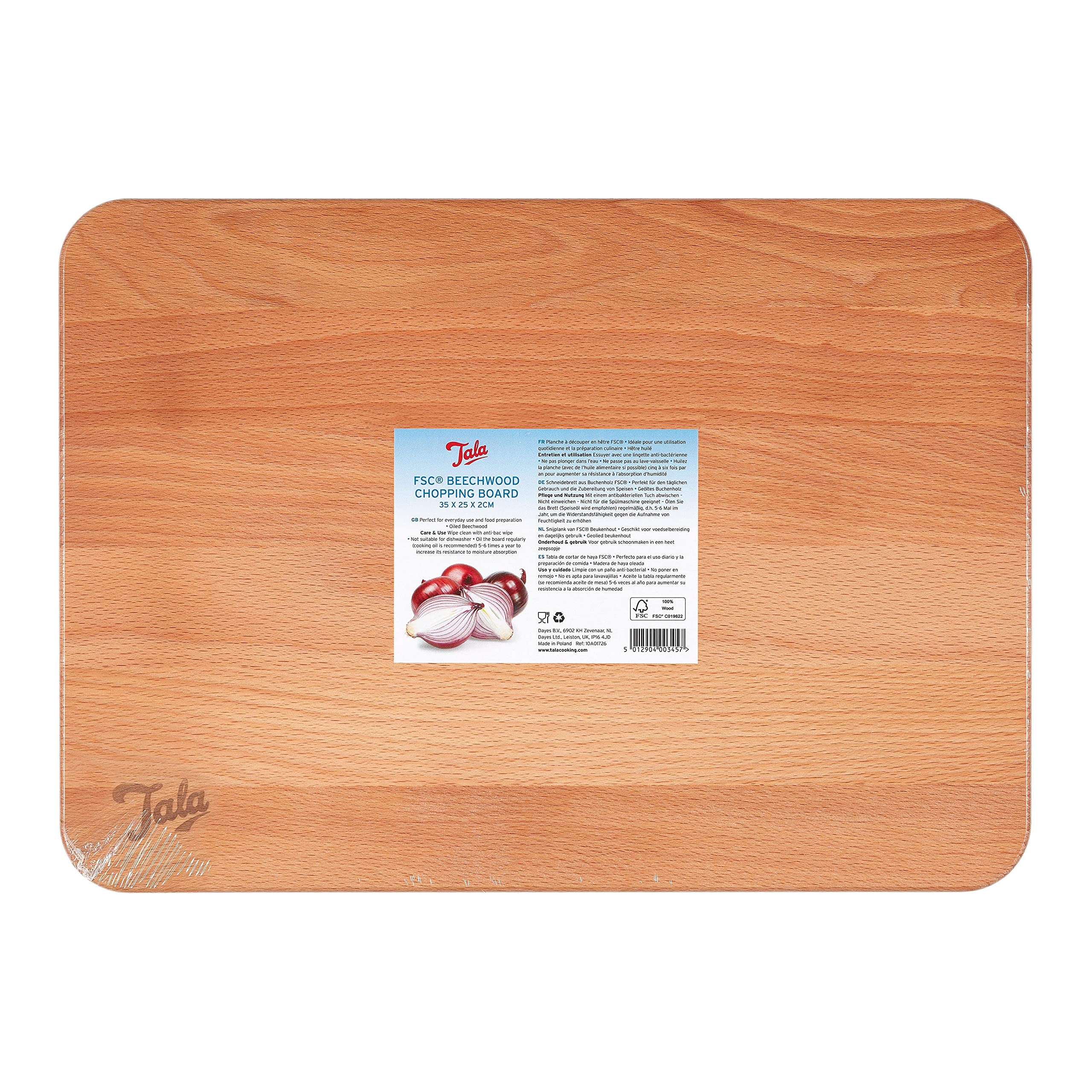 Tala Oiled Beechwood Chopping Board, Perfect for Everyday Food Preparation, Stong and Durable Beechwood, 35cm x 25cm x 2cm, Natural Beech Wood