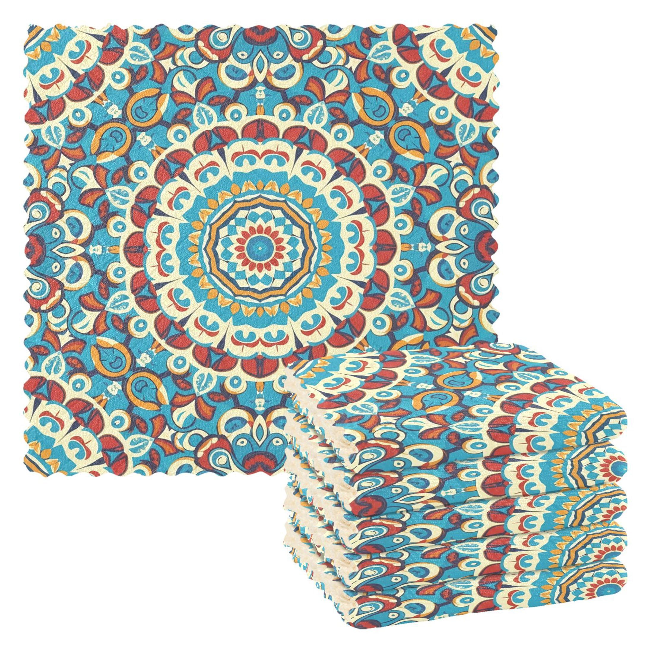 Fuauuyl Mandala Kitchen Dish Towel Set of 6, Soft Absorbent Washable Cleaning Cloths Dish Rags Tea Bar Drying Towels, 11x11 In