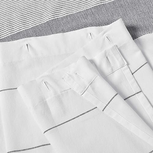 Miniatura 2 de Lush Decor Cortina de ducha de algodón tejido blanco con rayas grises y flecos de borlas, accesorios de baño (72 x 72 pulgadas)