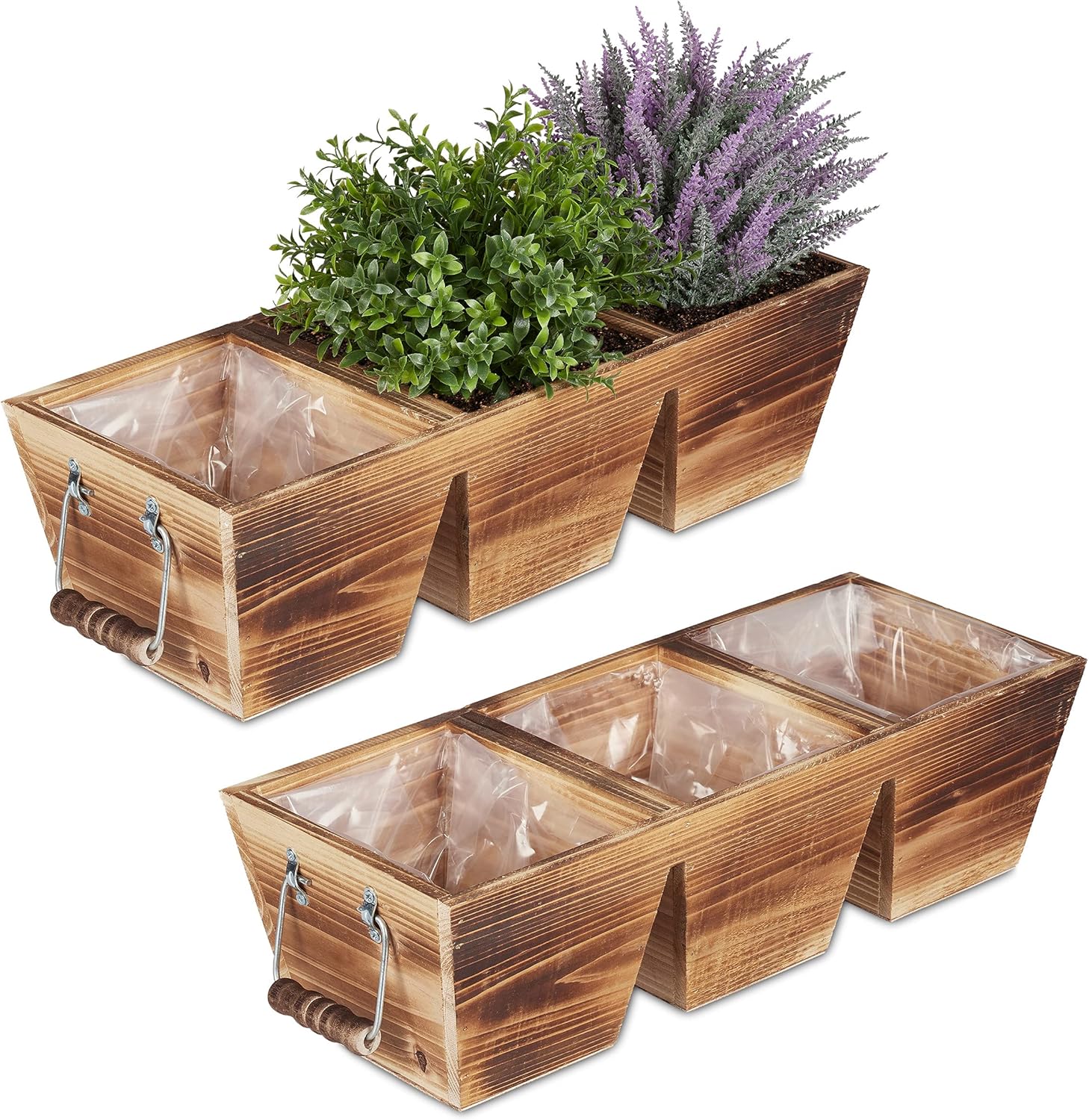 Relaxdays Jardinera de Madera con 3 Compartimentos, 12,5 x 43,5 x 17,5 cm, Estilo Vintage, Color Natural