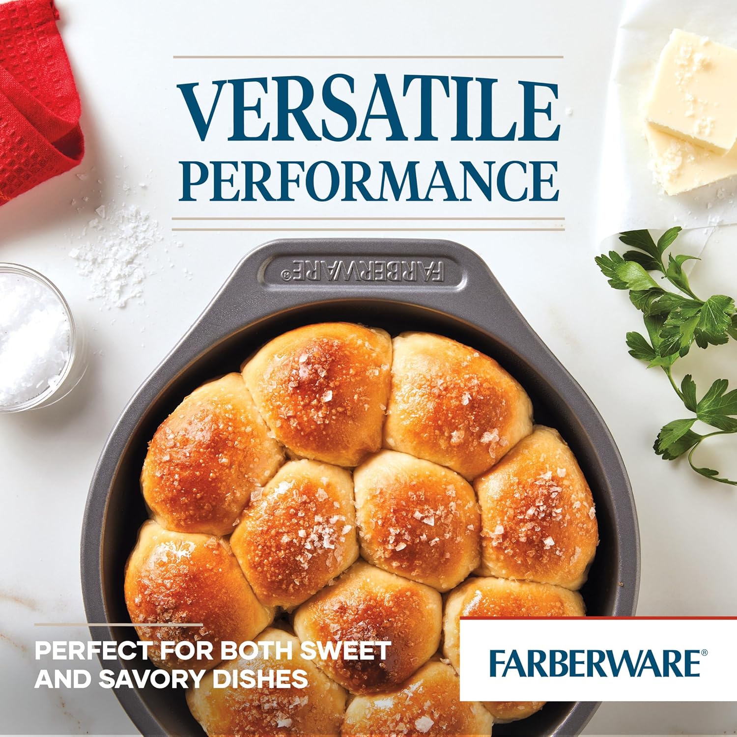 Farberware Bakeware Nonstick Baking Pans with Baking Sheets, Cake Pans, Meatloaf/Bread Pan, and Muffin Pan, 7 Piece Bakeware Set - Gray