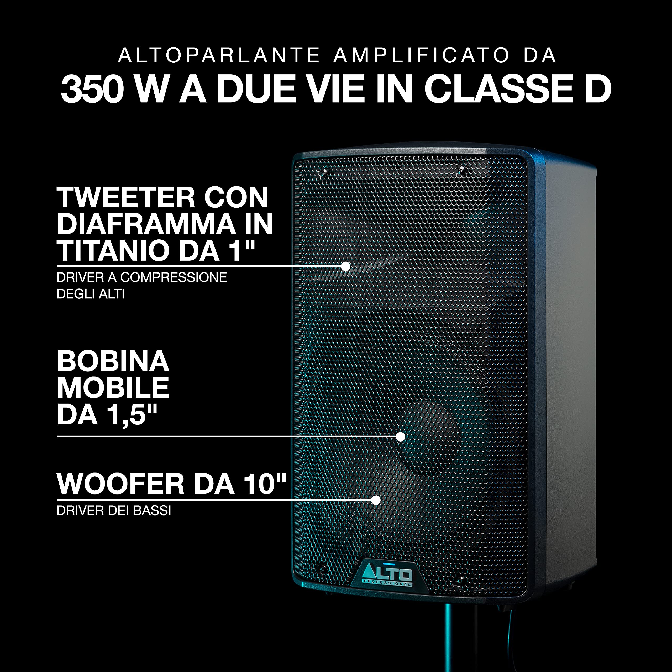 ALTO TX310 - Cassa Attiva da 350W Con Woofer da 10" per DJ in Movimento, Musicisti, Piccoli Locali, Cerimonie ed Eventi Sportivi