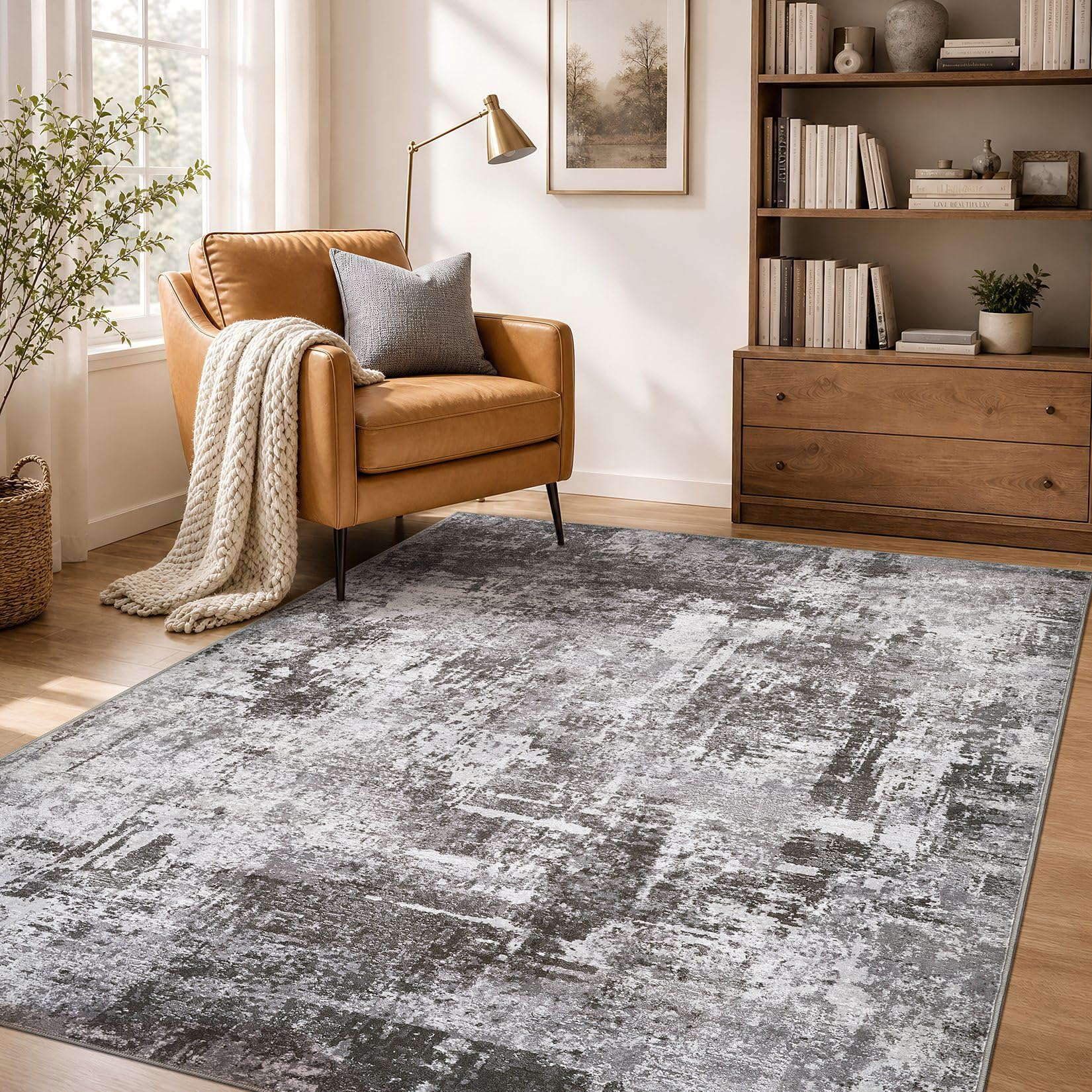DMOYEST Modern Abstract Washable Rug Living Room 120x170cm Graphite Grey
