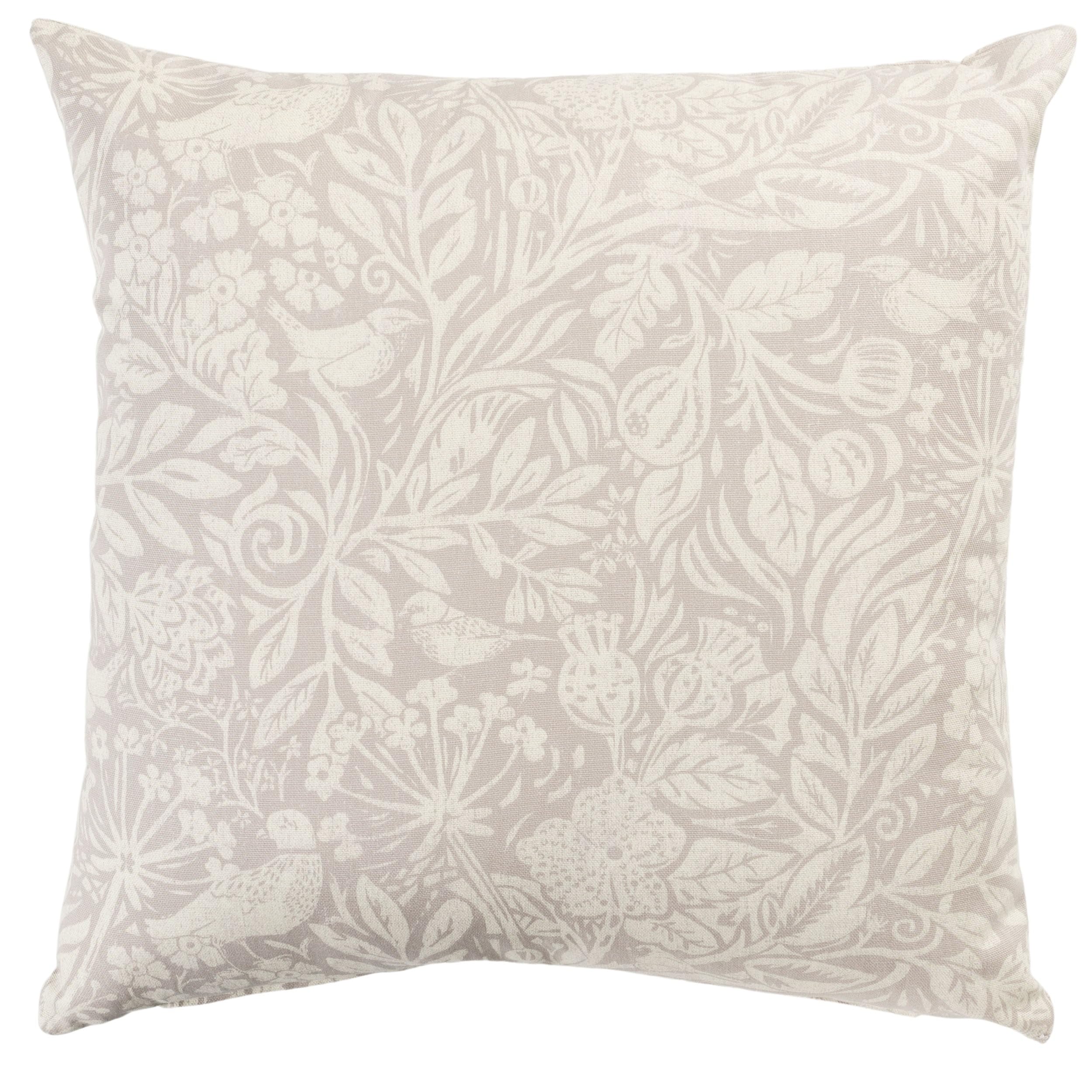 Linen Loft Serene Garden Printed Cushion Cover. Delicate William Morris Inspired Floral & Bird English Garden Design in Neutral Tones. 17x17 Square Cover Only