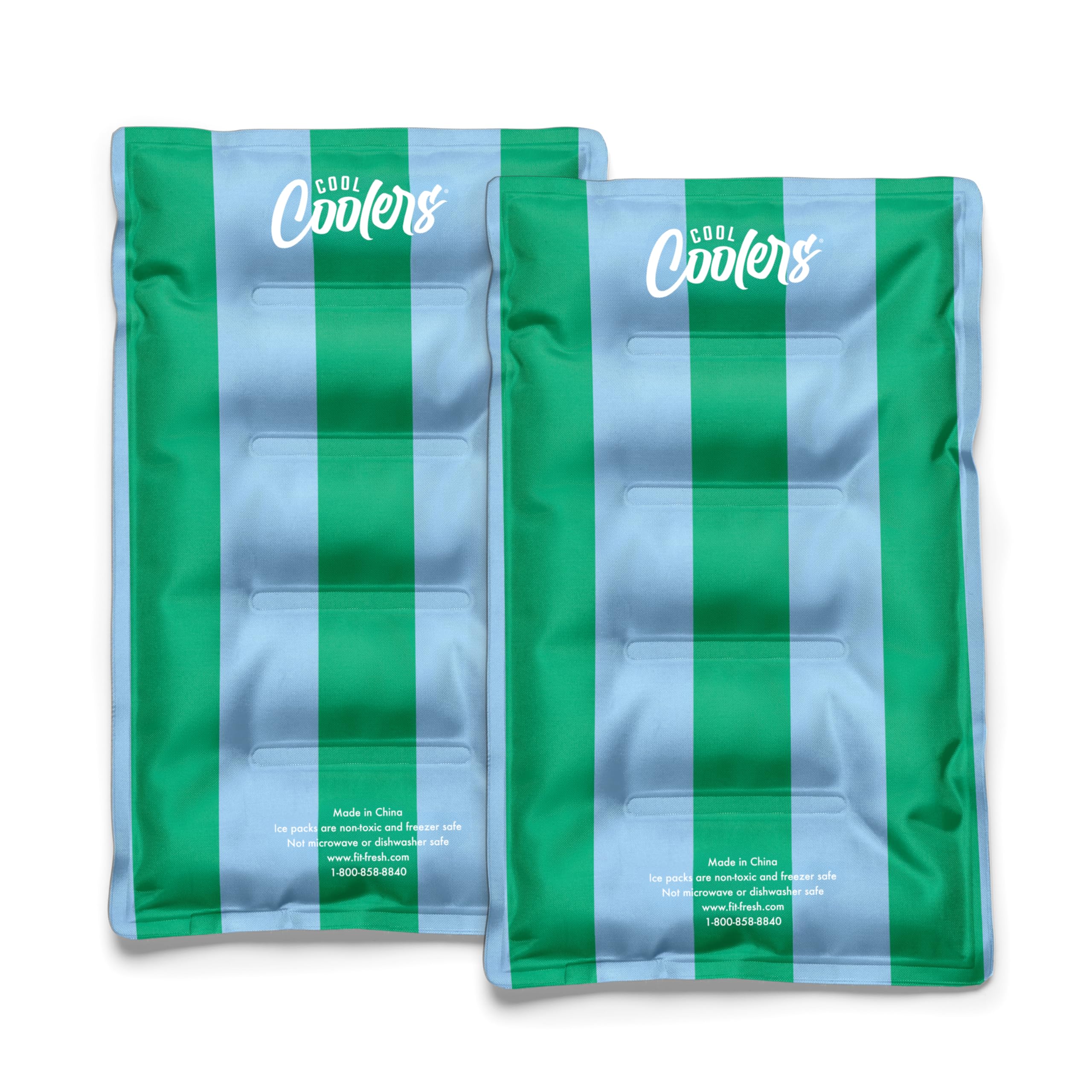 Cool Coolers Reusable XL Soft Ice Packs for Coolers, Long-Lasting Lunch Box Ice Pack, High Performance Quick Freeze, 2Pk, Blue & Green Stripe