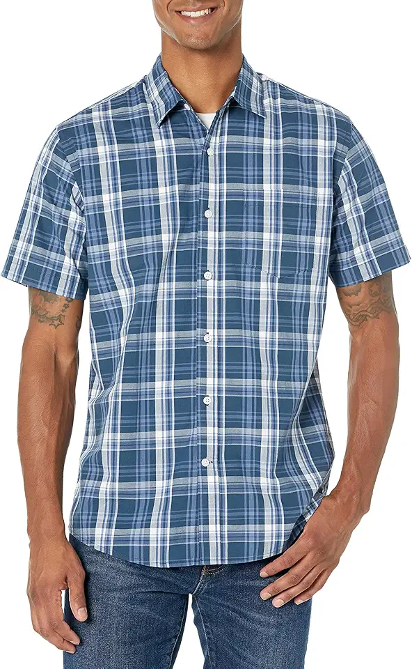Amazon Essentials Men's Regular-Fit Short-Sleeve Poplin Shirt OEKO-TEX STANDARD 100