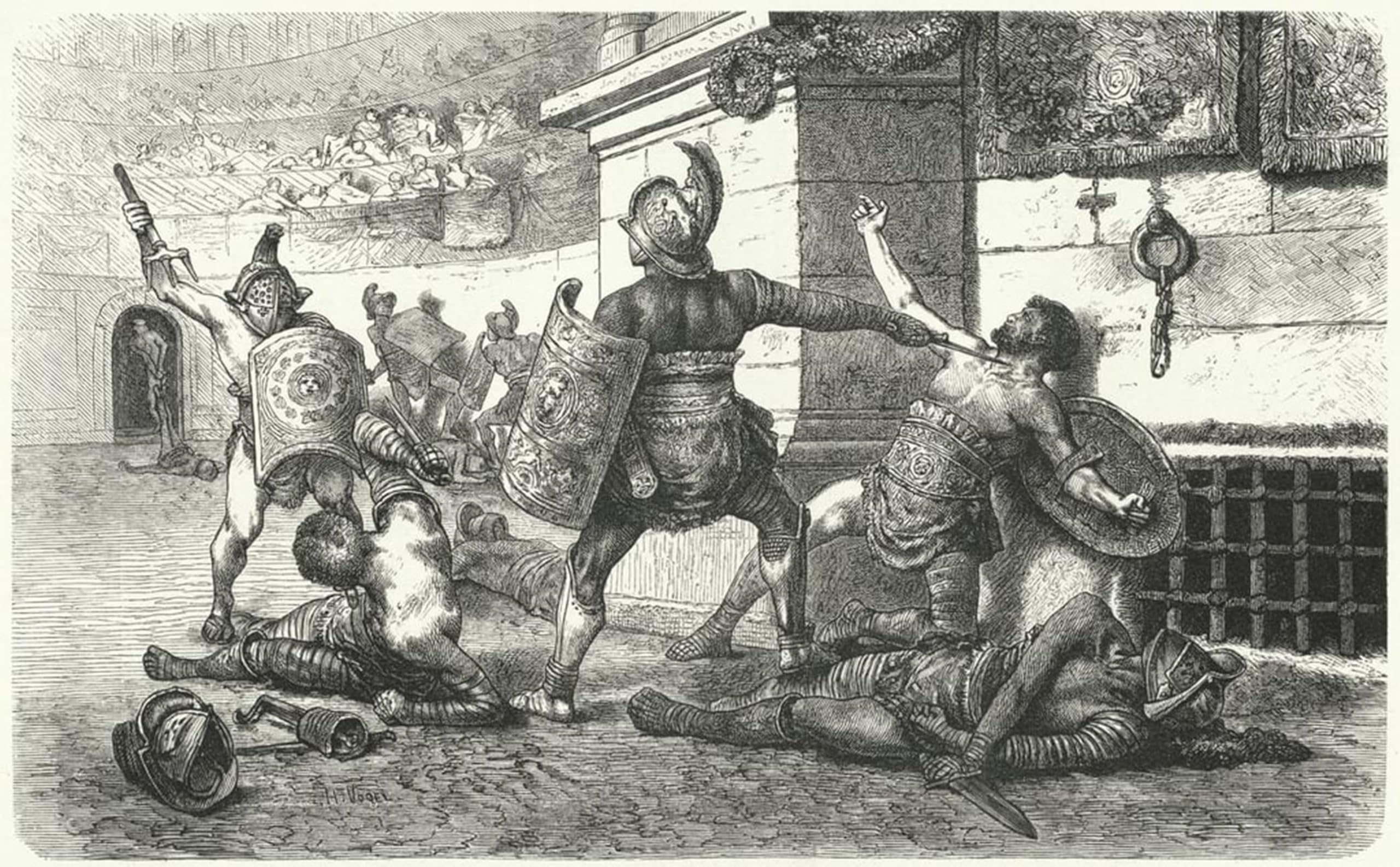 ARTXLXXBN Famous Prints Artwork Pictures Poster Painting Art Gladiators Fighting in the in Ancient by Hermann Vogel Artwork Landscape Pictures for Home Decor 60x90cm