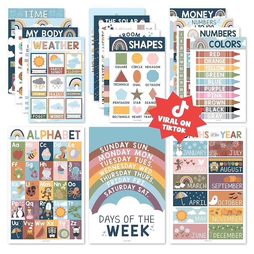 Amazon.com : Hadley Designs 16 Educational Posters for Toddlers 1-3, Laminated Toddler Learning Posters for Preschool & Kindergarten, ABC Chart, Numbers, Colors, Shapes, Days of The Week, Boho Classroom Decor : Office Products amazon-com-hadley-designs-16-educational-posters-for-toddlers-1-3-laminated-toddler-learning-posters-for-preschool-kindergarten-abc-chart-numbers-colors-shapes-days-of-the-week-boho-classroom-decor-office-products