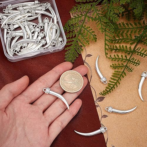 Miniatura 3 de SUNNYCLUE 1 caja de 40 dijes de aleación de colmillo estilo tibetano, colgantes de diente de elefante para pulseras, collares, aretes, joyería