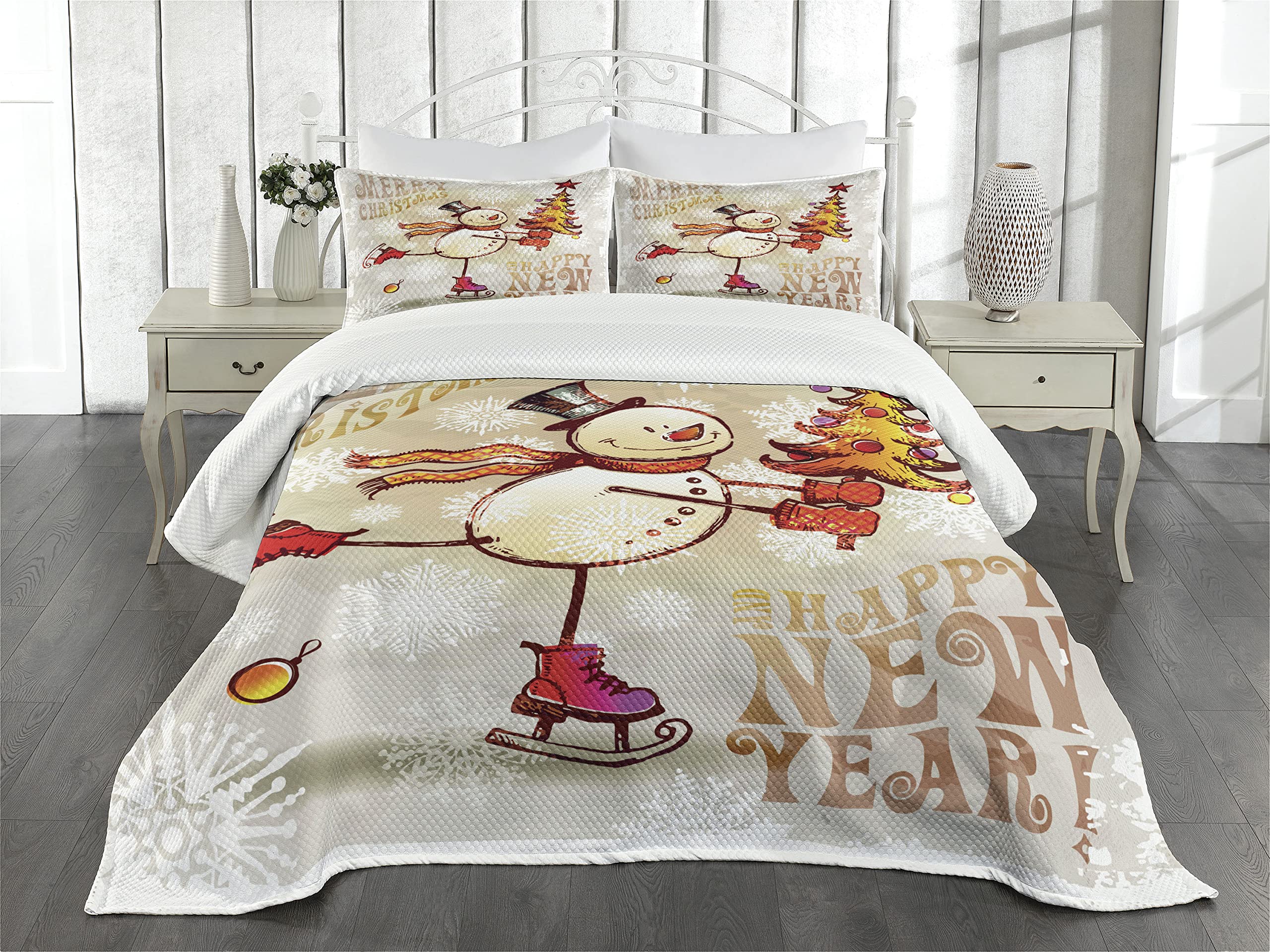 Weihnachts-Bettwäsche-Set Für Doppelbett – Wendbare Steppdecke Mit Schneeflocken & Weihnachtsbaum-Muster, 172,7x218,4 Cm, In Rot/Weiß