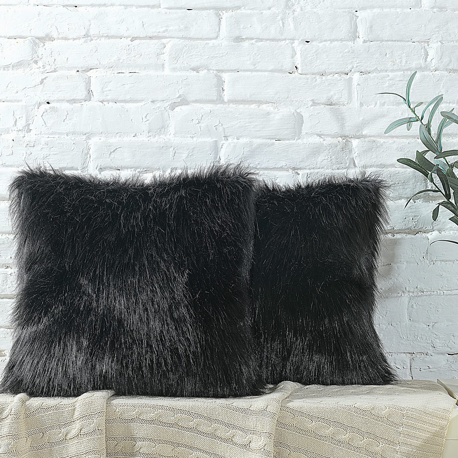 HORIMOTE HOME Pack of 2 Luxury Faux Fur Throw Pillow Cover, Long Pile