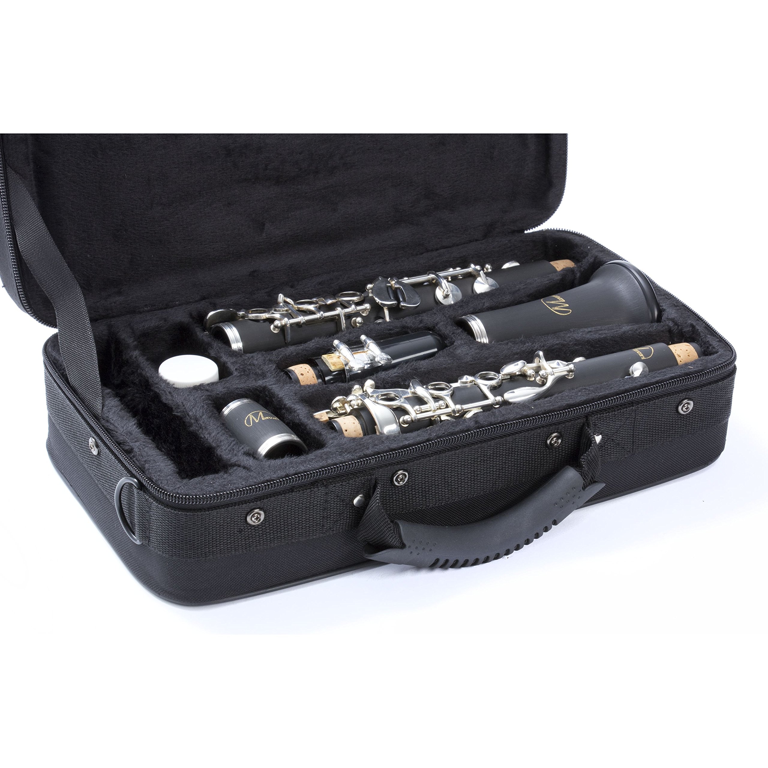 Monzani MZCL-133 Bb Klarinette, Deutsch, 20 Klappen, ABS-Kunststoff Korpus, Neusilber Mechanik, Inklusive Mundstück und Hardcase, Schwarz, Leichtgewicht, Robust