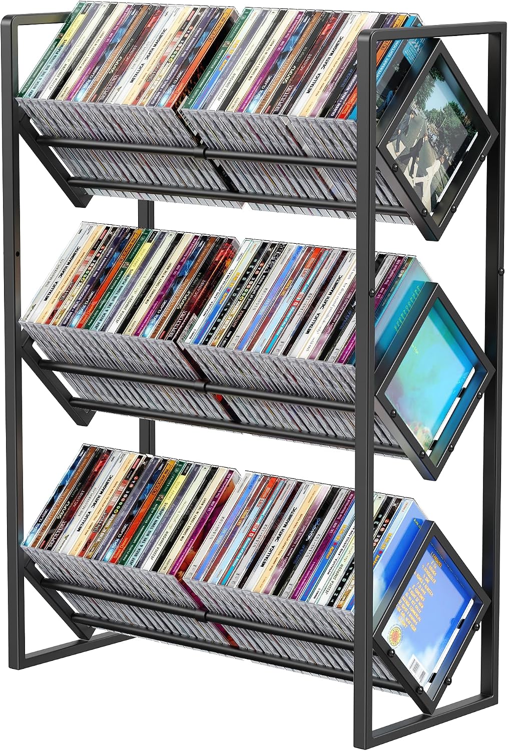 3-Tier CD Storage Metal Display Shelf, CD Holder Rack with Adjustable Divider, Store up to 120 CDs with Non-slip Feet, Modern for Music Collection Enthusiasts Home Organization and Decor