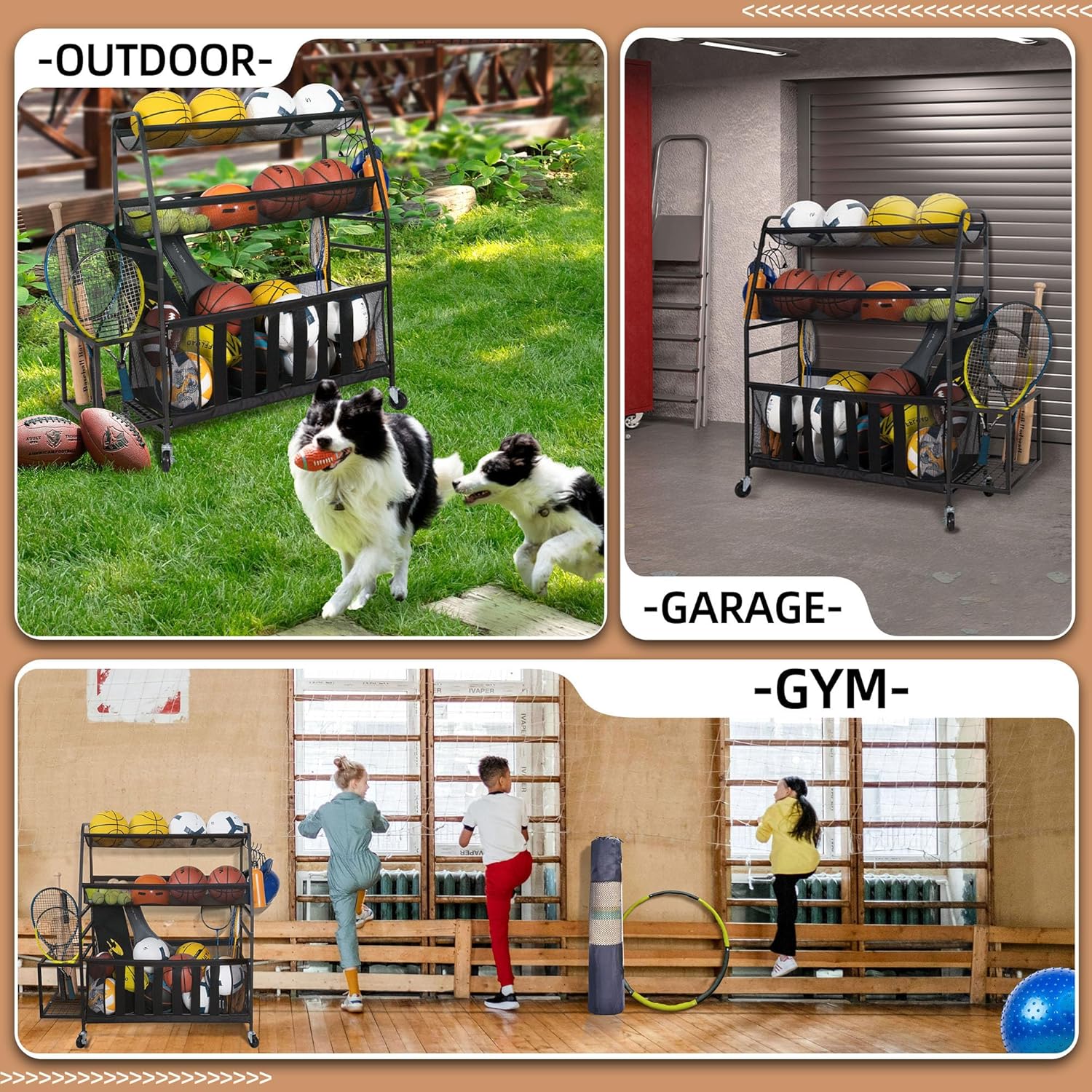 STORAGE MANIAC Ball Storage Bin Rolling Sports Ball Cart, Metal Garage Organizer Sport Rack Basketball Storage Cage for Garage or Gym, Indoor & Outdoor Sports Equipment Organizer - Image 7