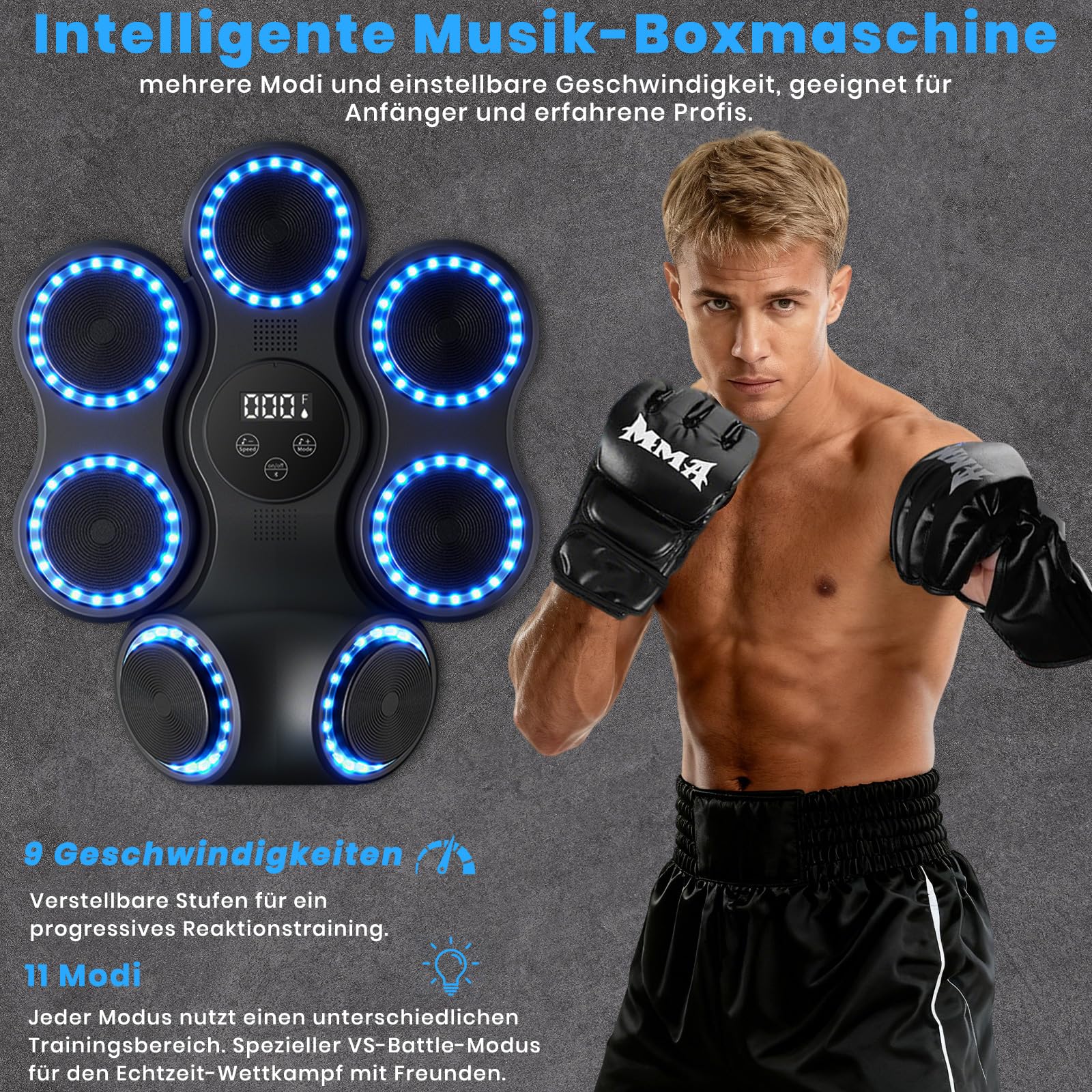 LeapBeast Music Boxing Machine mit LED-Lichtern, Bluetooth, 9 Geschwindigkeitsmodi & 11 Schlagmodus, Kinder Erwachsene Wand Befestigte Ziel Training Boxing Maschine für Zuhause & Fitnessstudio