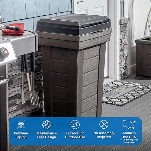 Miniatura 2 de Step2 Lakewood - Contenedor de basura – Cedro oscuro – Contenedor de basura para interiores y exteriores – Recipiente de basura de gran capacidad –