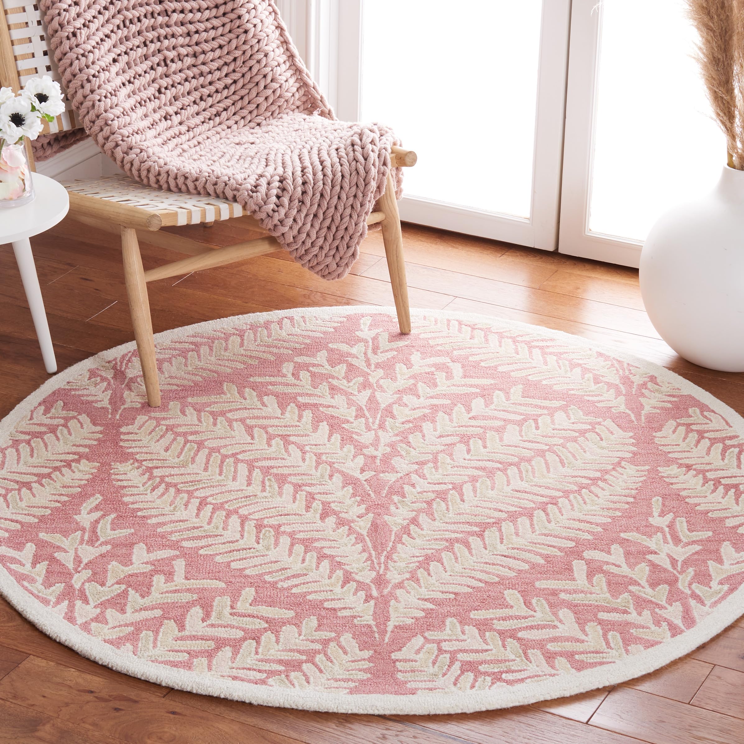 SAFAVIEH Capri Collection Area Rug - 3' Round, Pink & Ivory, Geometric Design, Handmade Contemporary Wool, Ideal for The Living Room, Bedroom, Dining