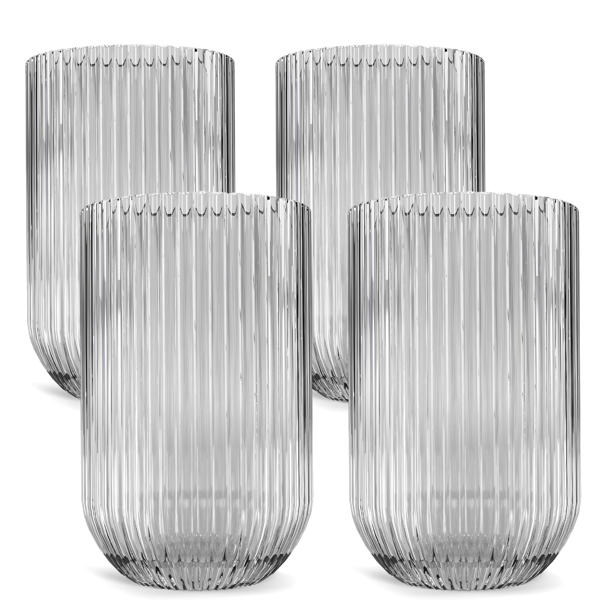 Greenline Goods Ribbed Drinking Glasses Set of 4 – 14.7 oz Clear Ribbed Glassware Sets – Fluted Glassware & Glass Cups Set, Versatile Glasses Drinking Set for Everyday Use and Special Occasions