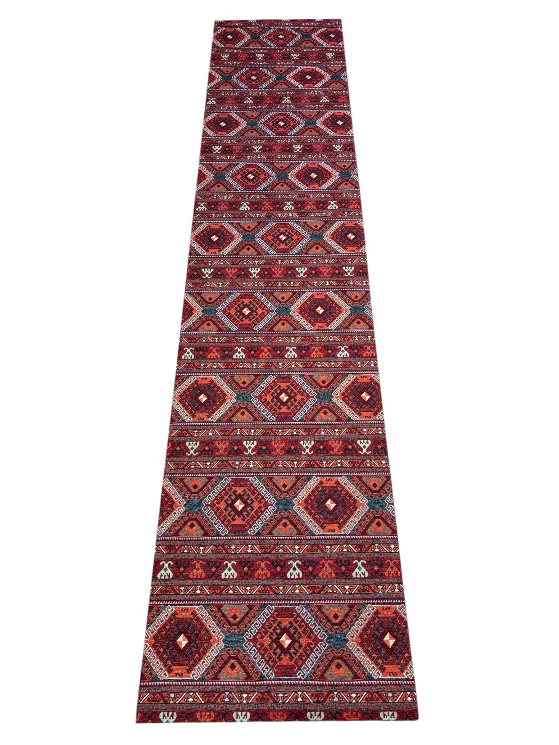 LaVelahome Tappeto Cucina Antiscivolo Disegno Kilim Classico Orientale - Etico Rosso, in Cotone e Poliestere – Lavabile, Taglio Fai da Te, Fondo PVC Made in Italy Tipo Gobelin (cm_50_x_190)