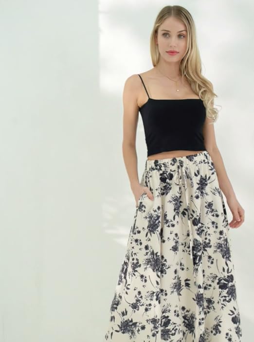Amazon.com: Womens Flowy Maxi Skirt Vintage Floral Print