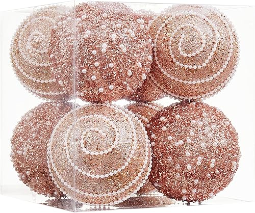Adornos de bola de Navidad de oro rosa, decoraciones de bolas de Navidad, bolas de perlas colgantes de plástico inastillables para fiestas de