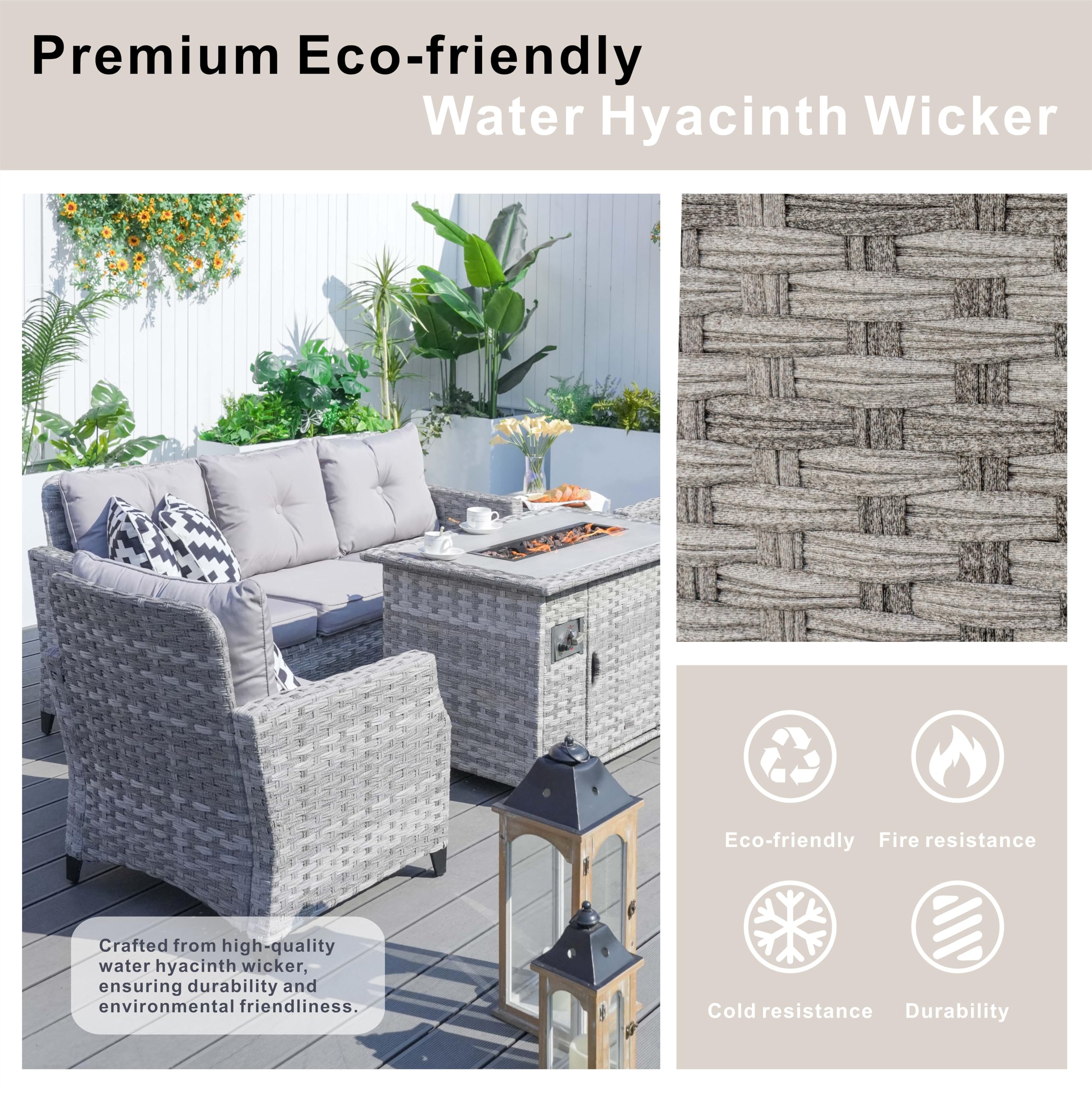 4 Piece Outdoor Patio Furniture Sets, Wicker Patio Conversation Set for ...