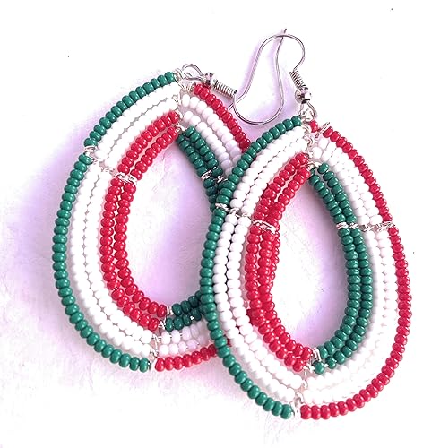 Miniatura 2 de The big four Mexican Flag Bandera a Hispano Alili Green White Red College Handmade Beaded Earrings Cinco Dimayo National Hispanic Heritage Month