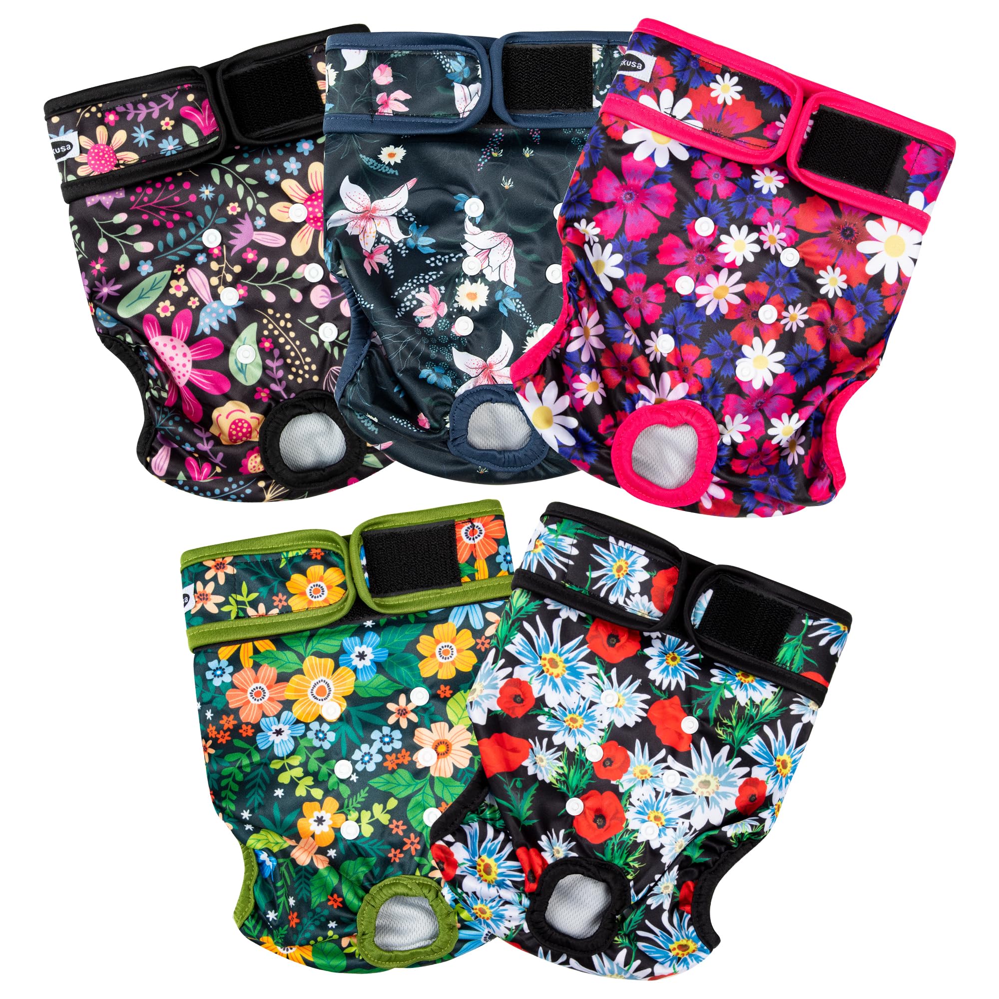 Tuiskusa Pañales reutilizables lavables para perras, pañales para perritos, altamente absorbentes, pañales de tamaño ajustable para cachorros, bragas de período para perros (paquete de 5)