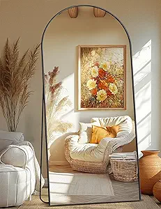 Full Length Arched Mirror, 75"x35" Standing Floor Full Body Mirror for Wall with Aluminum Alloy Frame for Bedroom, Living Room, Dressing Room(Black)