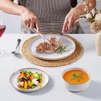 Homikit 12Pcs Dinner Set, Reactive Glaze Stoneware for 4, Cappuccino Beige