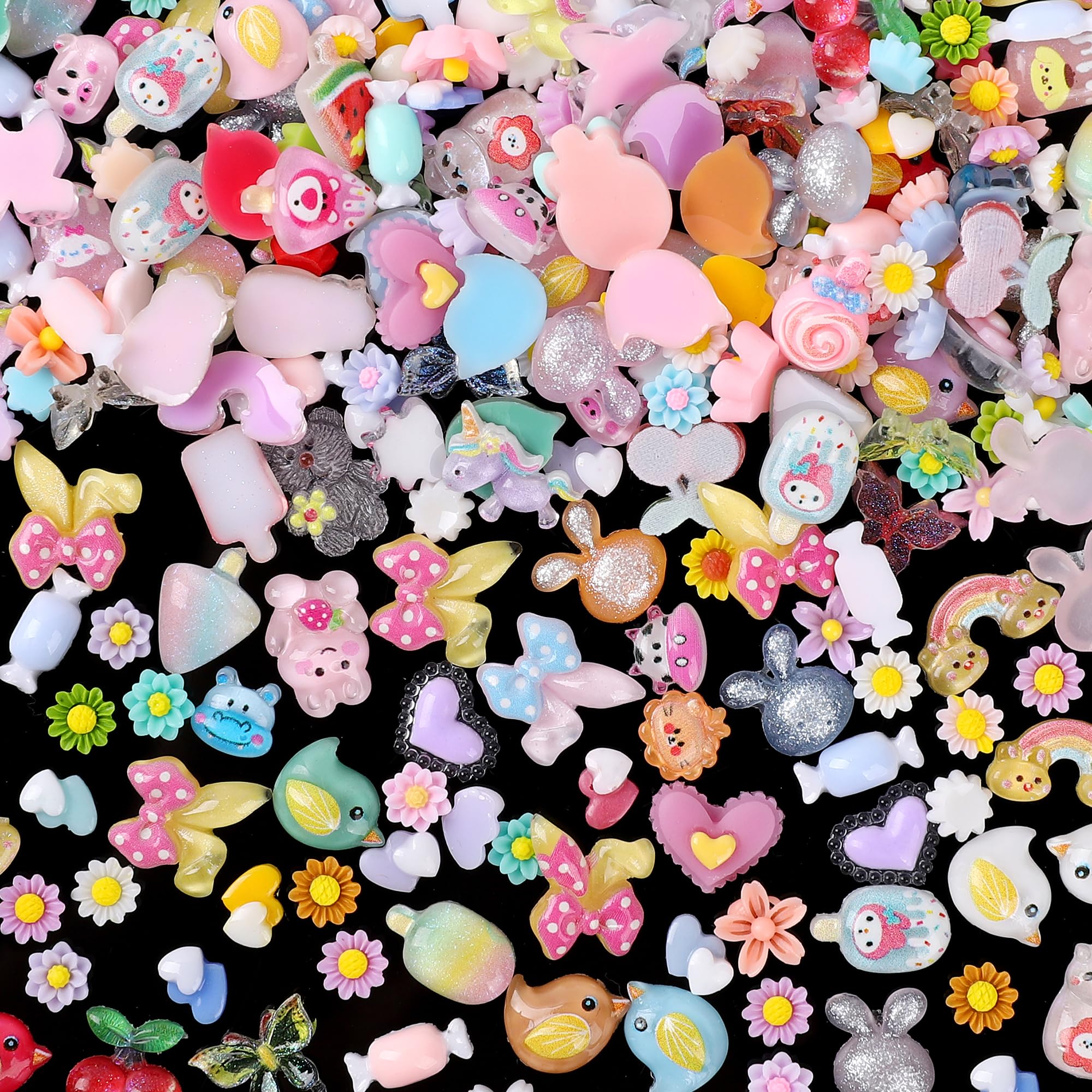 COOSLIM 150pcs Cute & Sweet 3D Nail Charms for Acrylic Nails, Flower Cherry Bear Butterfly Charms for Nail, Perfect for Nail Art Decorations & DIY Accessories Crafts.B