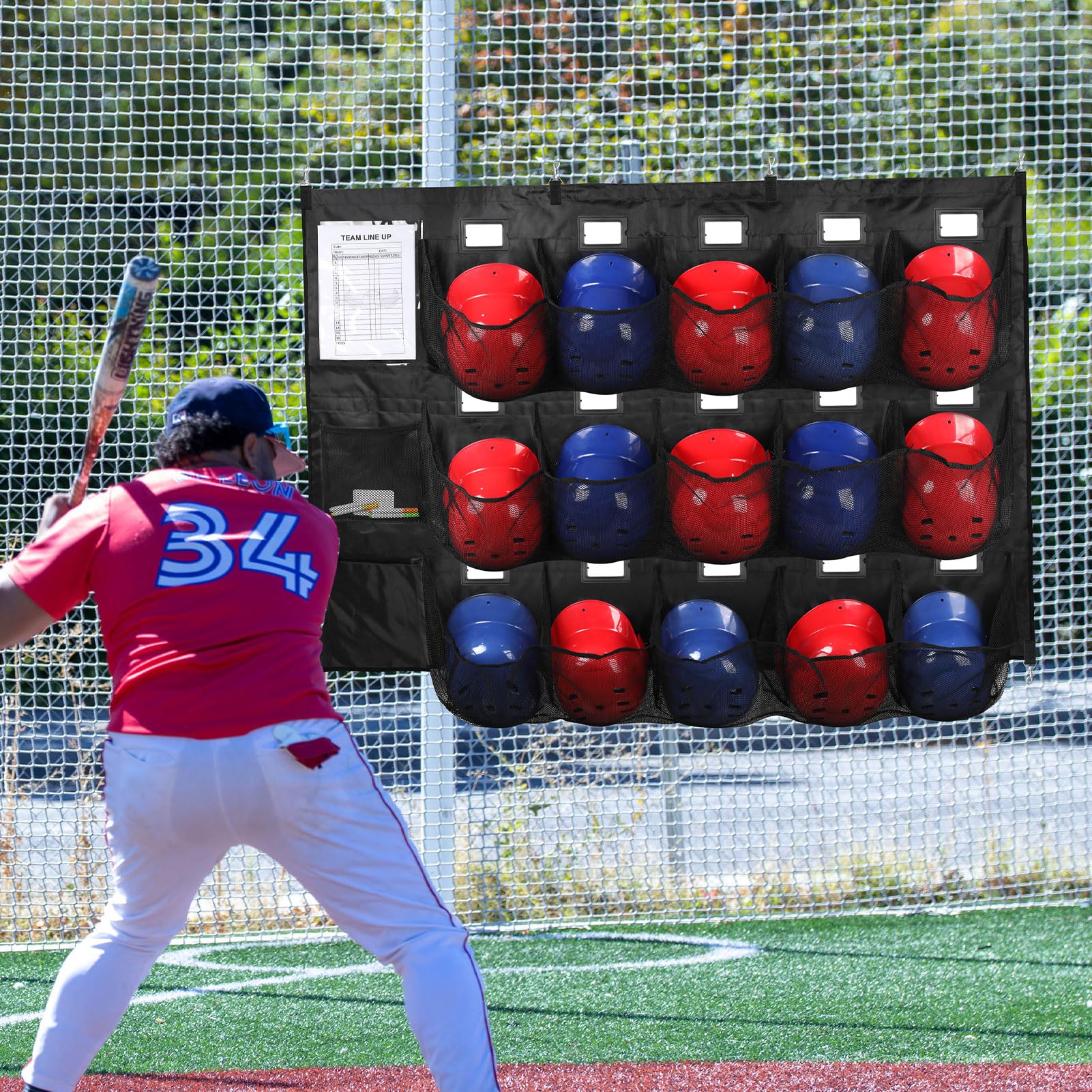Baseball-Organizer, hängende Helmtasche für 15 Spieler, Baseball-Softball-Team, Helm-Organizer für Dugout-Zaun, Garage, Organisieren von Baseballausrüstung, Helmen, Handschuhen, Schlägern