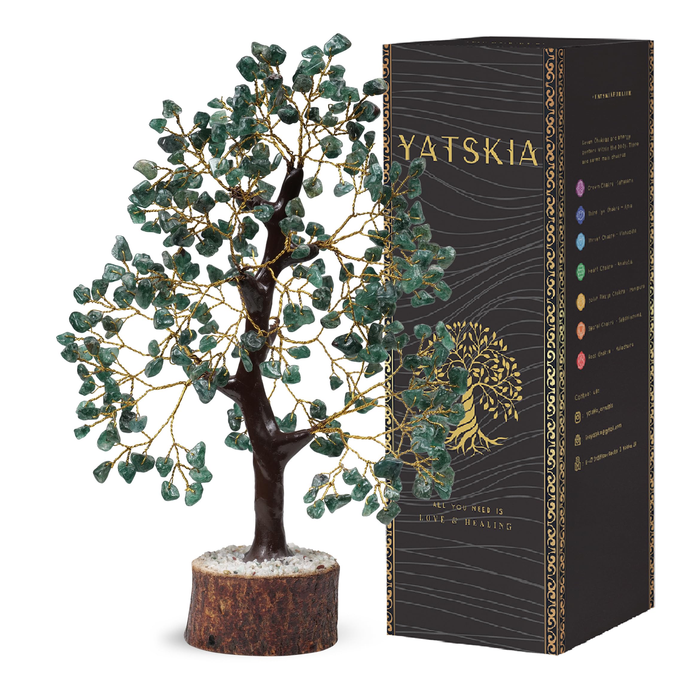 YATSKIA Green Aventurine Crystal Tree of Life, Gemstone Tree, Feng Shui Living Room Decor, Birthday Gifts for Women, Crystals and Gemstones Desk Decor, Shelf Decor, House Warming Gifts New Home